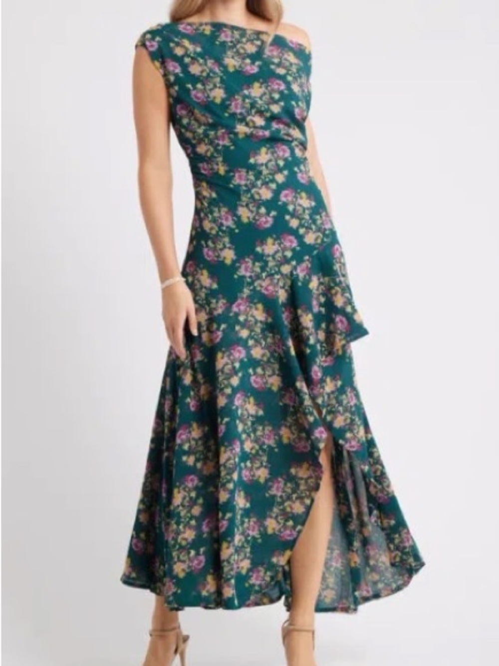 Chelsea28 Dark Green Floral Tiered Midi Dress